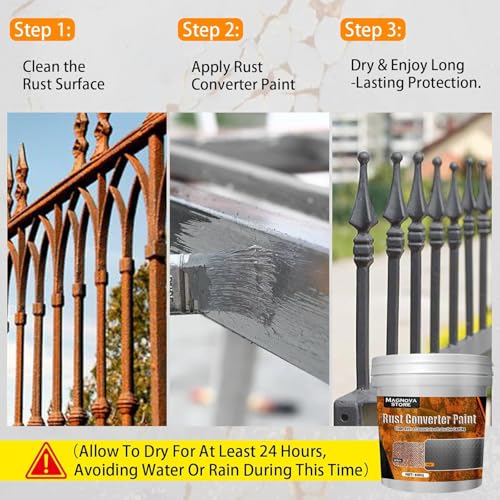Image of Magnova 500gm Rust Converter Paint & Metal Primer, Water-Based Metallic Paint with Brush, Rust Remover Agent, Corrosion Protection, Long-Lasting Anti-Rust Coating for Interior and Outdoor Use (500 GM)