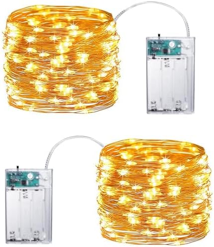 Joomer 2 Stück Lichterkette Batterie Timer, 5M 50 LED Lichterkette Innen | Kupferdraht, Micro Draht, Batteriebetrieben Lichterkette für Party Schlafzimmer Weihnachten Hochzeit Hall