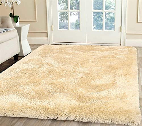 Image of Carpet for Living Room, 12x12 (Square) Feet Cream Solid Plain Modern Polyster Luster Shaggy Ultra Thick and Pluffy Soft Shag Area Rug for Your Bedroom, Kid Room, Office and Home