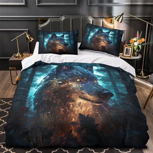 Parure de lit loup 260x220 housse de couette microfibre lit super king size