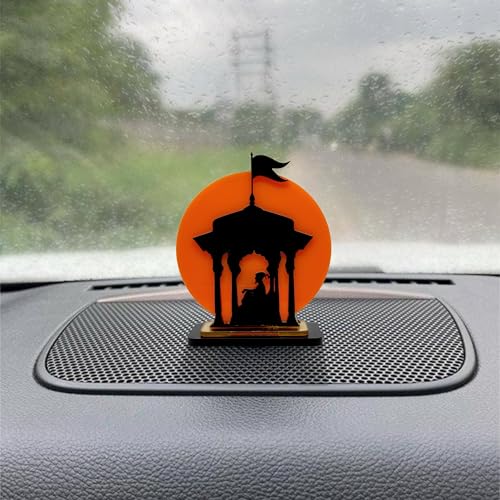 Image of Chatrapati Shivaji Maharaj Acrylic Idol | Decorative Table Showpiece with Orange Background & Silhouette Design | Car, Home, Office & Gift Decor, 3.5 Inch