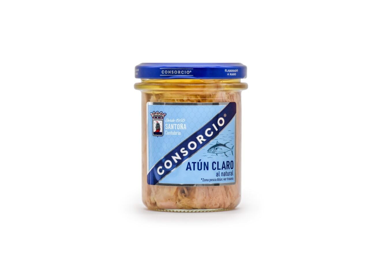 Consorcio - Atún Claro en Aceite de Oliva | 12 Tarros de 195 gr | Atún Claro de Santoña con Aceite de Oliva y Sal en Tarro