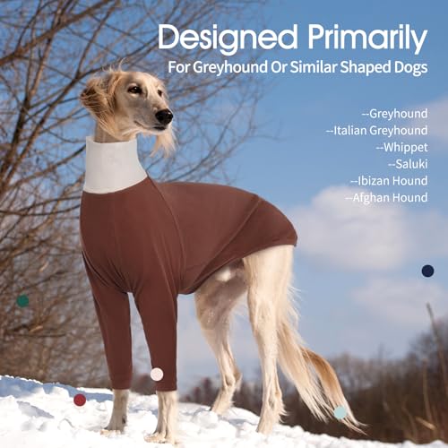 Image of IECOii Greyhound Sweater Turtleneck Dog Sweater for Greyhound Warm Greyhound Sweater Fleece for Spring Fall Winter Extra Cozy Greyhound Pajamas Two-Leg Jumpsuit Long Sleeve Sweatshirt Small