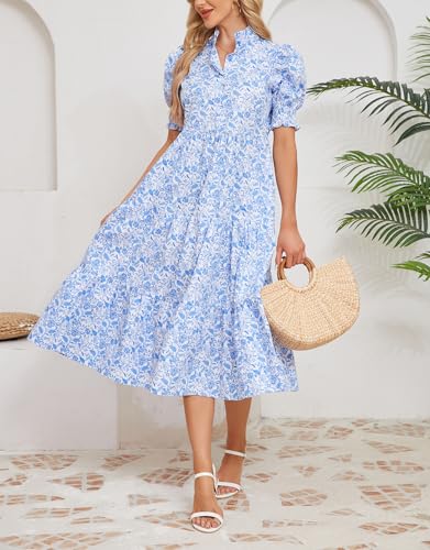 Image of Kedera Women Summer Casual Maxi Dress Trendy 2026 Puff Short Sleeve V Neck Ruffle Tiered Flowy Boho Beach Long Dresses