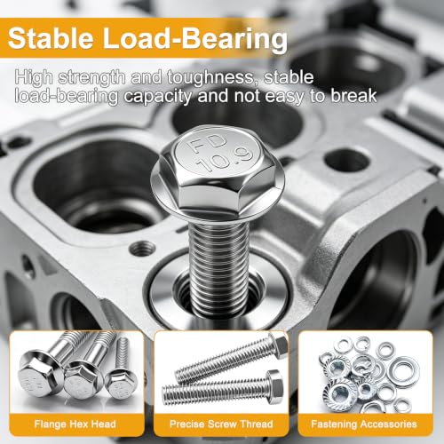 Image of weideer 400PCS Metric Flange Bolt Assortment,M6x1.0 M8x1.25 M10x1.5 Metric Bolt Assortment,Grade 8.8 Alloy Flange Hex Nuts and Bolts Kit (12mm-45mm)