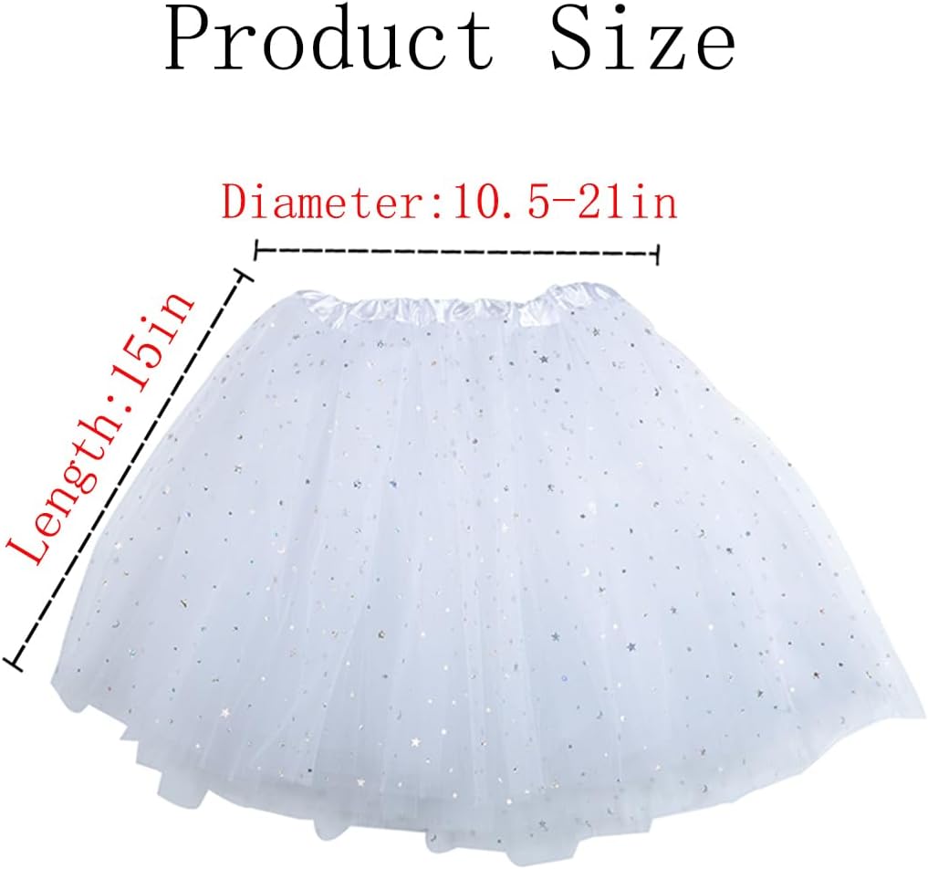 Abien Tutu for Women Adults Christmas White Tutu 3 Layered Tulle Tutus Skirt Classic Elastic Ballet Dance Skirt Sparkle Star Skirts - Image 6