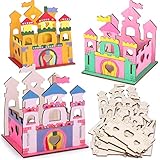 12 Set Build & Paint Wooden Castle Crafts Kit for Kids - Girls Princess Birthday Party Game Activity...