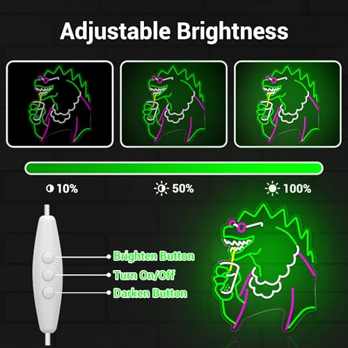 Image of Funny Neon Signs Dimmable LED Trendy Dinosaurs Neon Signs for Wall Decor Mens Cave Urban Style Home Bar Bedroom Art Decor Christmas Gifts