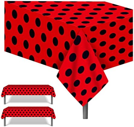 2 Pieces Ladybug Tablecover Ladybug Party Tablecloth, Little Ladybug Plastic Tablecloth Vintage Polka Dots Tablecloth Rectangular Black and Red Ladybug Table Covers for Ladybug Theme Party Supplies