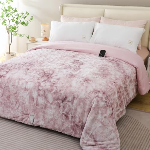 Dowin Heated Comforter Blanket King Size with Wireless LCD Controller, Faux Fur Fast Heating...
