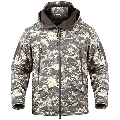 donhobo Militärische taktische Herrenjacke, atmungsaktiv, wasserdicht, Softshell-Fleecejacke, Camouflage, Jagdjacke mit Kapuze Gr. XL, hellgelb