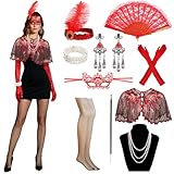 juciasouul 12Pcs 1920s Flapper Accessories for Women,Great Gatsby dresses Accessories Set, Fashion Roaring 20s Costume with Feather Headpiece Necklace Earrings Long Gloves for Women (Red)