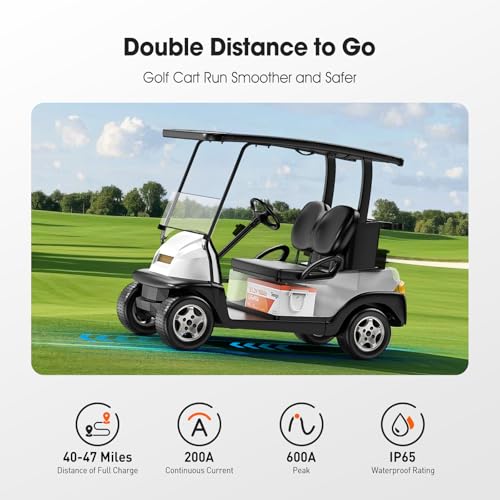 48V (51.2V) 100Ah LiFePO4 Lithium Golf Cart Battery, Complete Upgrade Kit with Charger, LCD Display & App, Built-in 200A BMS, Max 10.24kW Power Output