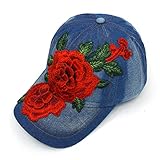 Denim Baseball Cap Women with Big Flowers Adjustable Embroidered Sun Hat Gift for Mom/Ladies (05)