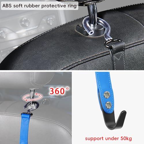 Image of 2 Pack Car Hook Holder Leather Headrest Hooks for Purses and Bags,SUS304 Car Hook(Blue)