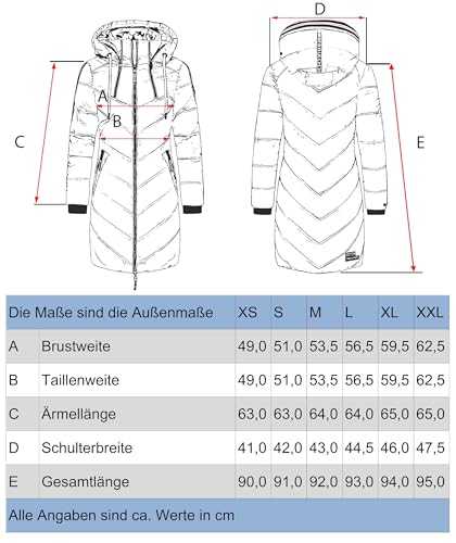 MARIKOO Damen Wintermantel Warmer Steppmantel lang mit Verstellbarer Kapuze Armasa Schwarz Gr. XL