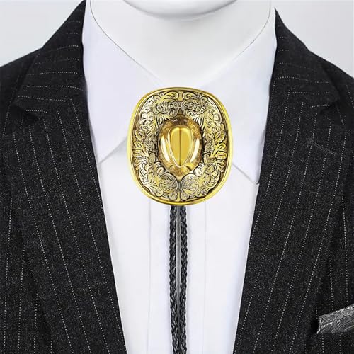 Image of GelConnie Bolo Ties for Men Women Western Cowboy Tie Mens Western Necklace Leather Necktie Gold Bolero Tie Cowboy Necklace