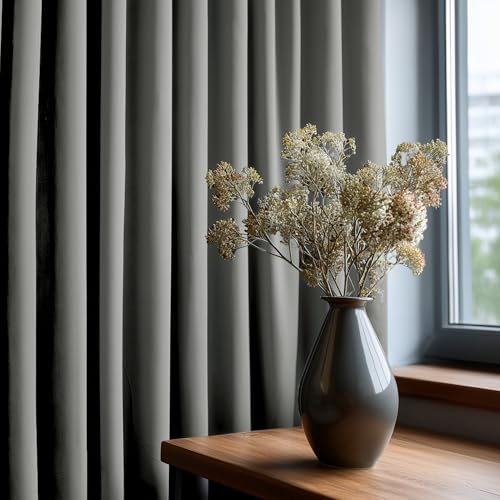 Deconovo Extra Breite Gardinen Wohnzimmer mit Kräuselband Blickdicht Vorhänge für Schiene Raumteiler Vorhang Verdunklungsvorhänge Kälteschutz, 245x300 cm(HöhexBreite), Hellgrau, 1 Stück