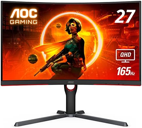 AOC GAMING CQ27G3S Frameless Curved Gaming Monitor, QHD 2K 2560x1440, 1000R VA, 165Hz 1ms, FreeSync Premium ,Black
