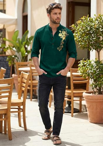 Image of Zombom Men's Cotton Polyester Blend Mandarin Collar Self One Design Printed Full Sleeve Regular Fit Casual Short Kurta