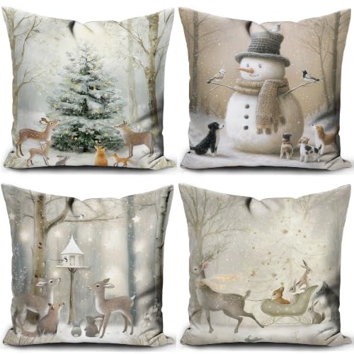 KUNQIAN Christmas Cushion Covers Xmas Decorations Throw Pillow...