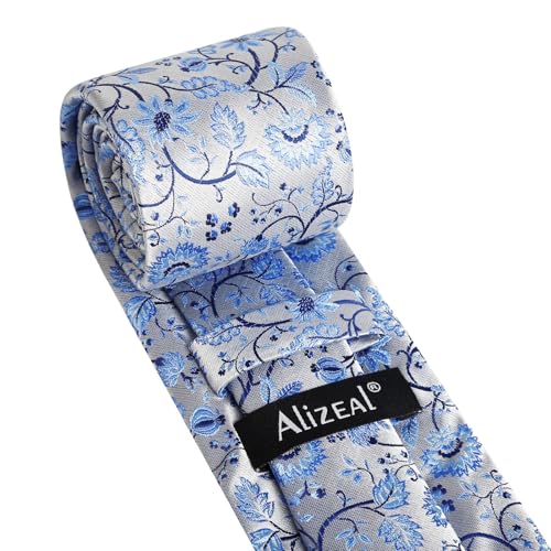 Image of Alizeal Mens 3.15inches Leaf Flower Pattern Tie Set | Floral Pattern Pocket Square Perfect for Fall Winter Business and Holiday Events