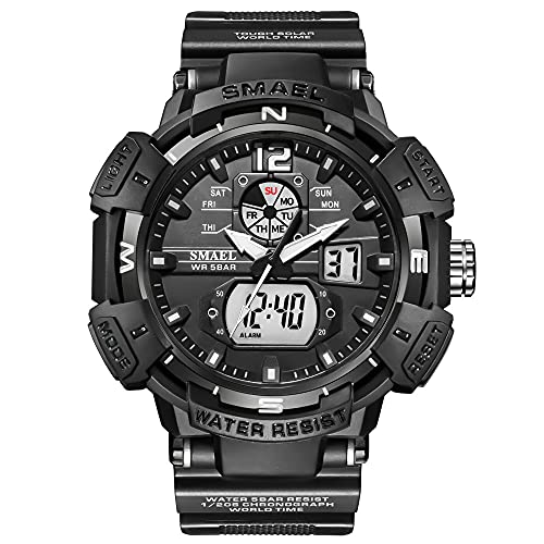 KXAITO Men's Watches Sports Outdoor Waterproof Military Watch Date Multi Function Tactics LED Alarm Stopwatch (8045_Black)