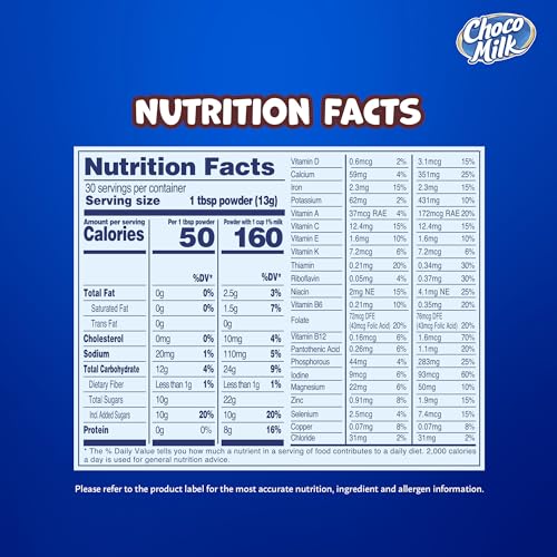 Image of Choco Milk Chocolate Milk Powder Drink Mix - Enriched with 19 Childrens Vitamins - Chocolate Powder Instant Breakfast Drinks - Powdered Drink Mix - Nutritional Drinks for Kids - 14.1 oz 12 Pack