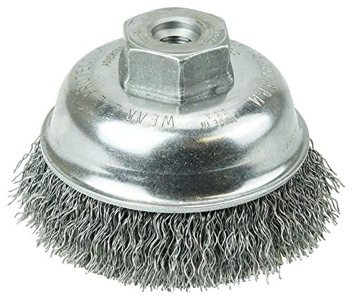Weiler 13178 3-1/2" Crimped Wire Cup Brush, 0.014" Steel Fill, 3/8"-24 UNF Nut, Made in the USA