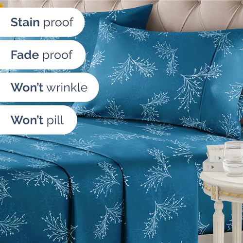 Image of Twin XL 3 Piece Floral Sheet Set - Soft, Breathable & Cooling - Sea Spray