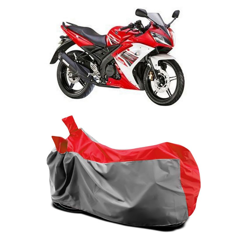 Image of DUFFEL-Two Wheeler Bike Body Cover Compatible for Yamaha R15s Bs6 Heat Protectio /UV-Rays /Birds Dropping /DustProof /Waterproof All Variants [Gray Red]