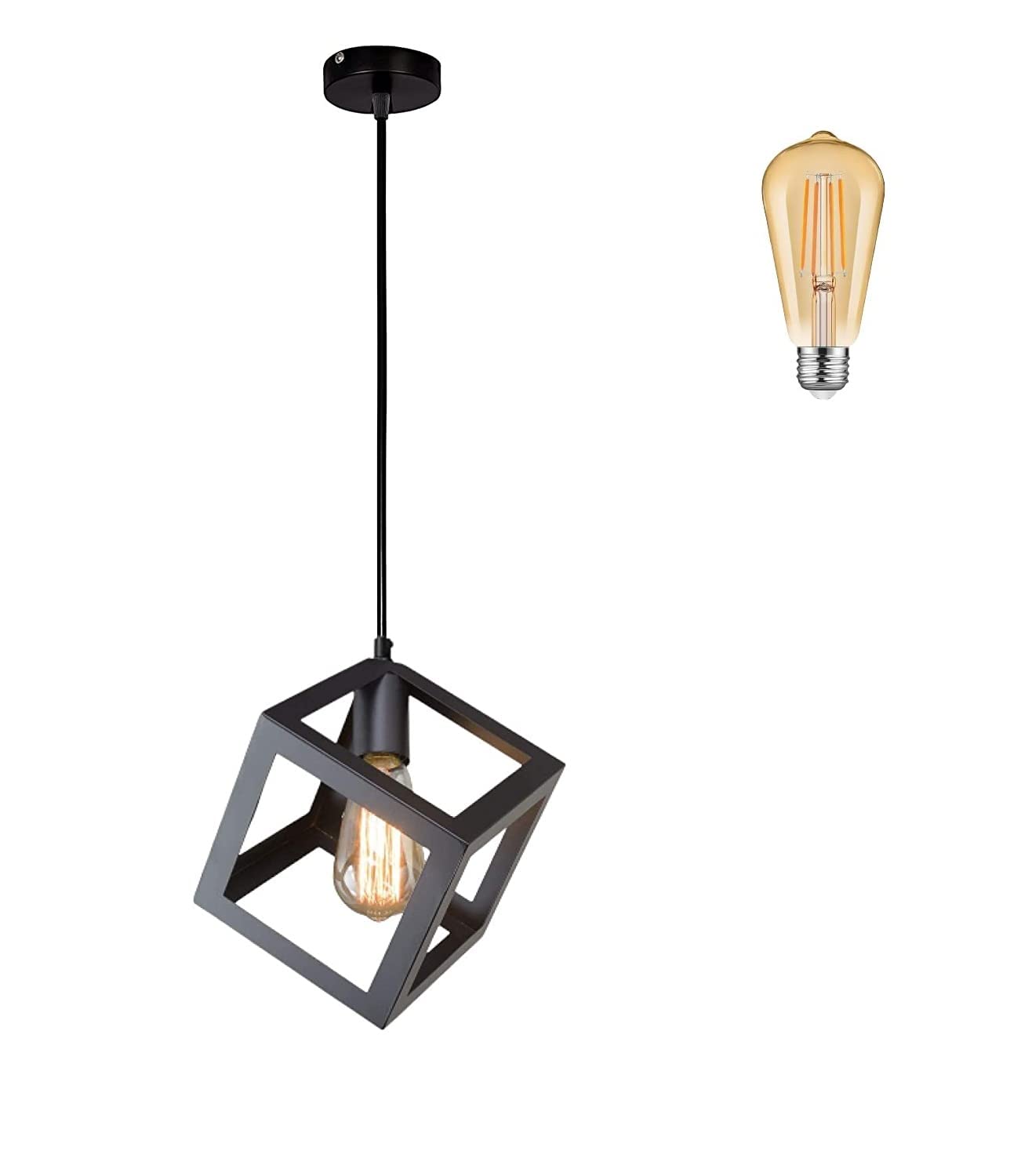 Diktmark Metal Square Cube Ceiling Light for Living Room (Black, with Bulb)-image-39