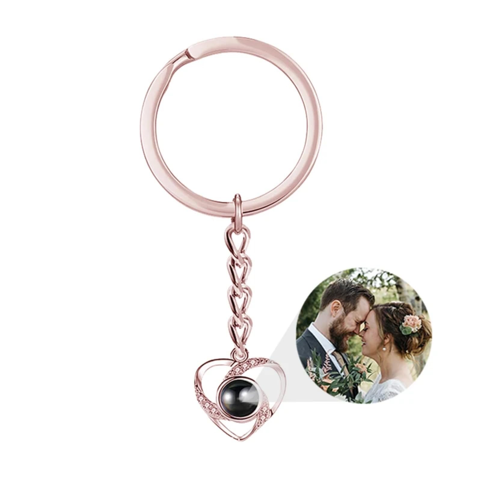 Custom Photo Keychain Personalized Memorial Heart Shape Key Ring Key Chain with Photos Engraved for Women Valentine’s Day Gifts Custom Heart Projection Photo Keychain (rose gold-3,1PCS)