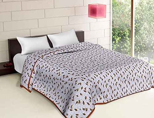 Image of Kuber Industries Lightweight Leaves Design Cotton Reversible Double Bed Dohar|AC Blanket for Home & Travelling (Orange)