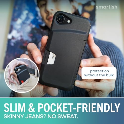 Image of Smartish iPhone 17e /16e Wallet Case + Screen Protector - [Slim + Protective] Phone Case Credit Card Holder + 2-Pack Tempered Glass Screen Protectors for Apple iPhone 17e /16e - Black Tie Affair