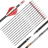 Musen Pure Carbon 30 inch Arrows Hunting Arrows for Recurve Bow,100% Carbon Archery Target Arrows with Removable Tips for Youth Hunters & Bowhunters (Pack of 12) (SP400)