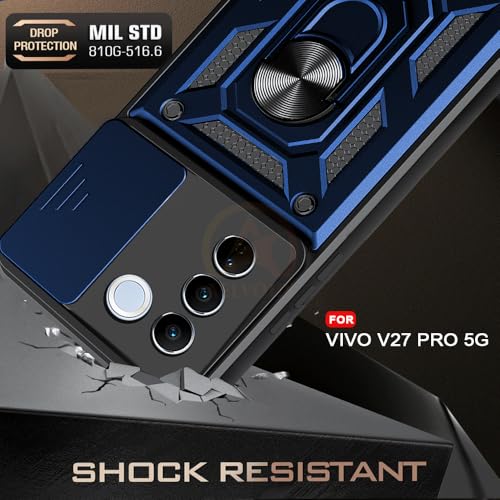Image of Armor Bumper Back Cover Case for Vivo V27 / V27 Pro 5G | Rotating Camera Cover, Ring Holder & Kickstand | Heavy Duty & 360 Degree Protection Vivo V27 / V27 Pro 5G Back Cover (Blue)