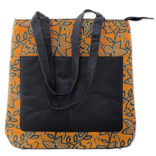 NOVICA Hand Embroidered Leather & Silk Shoulder Bag Sunrise