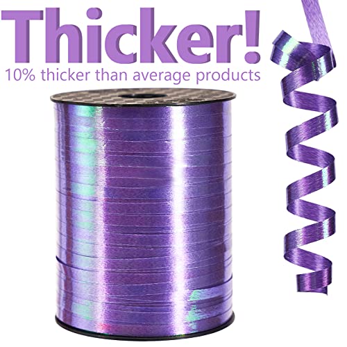 Image of PartyWoo Purple Curling Ribbon, 500 Yard for Crafts, Balloons, Gift Wrapping - Lavender Holographic Iridescent Color String for Florist Flower (1 Roll)