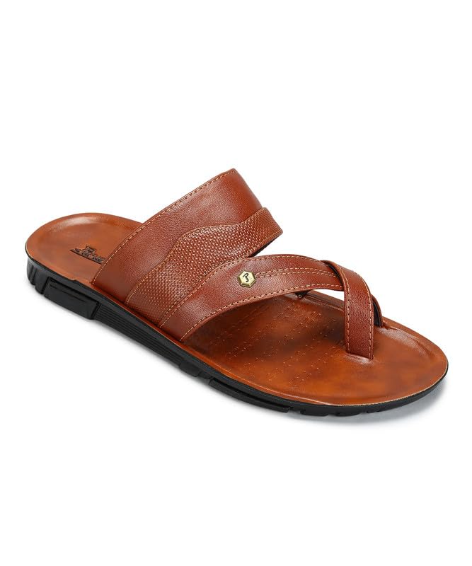 PARAGON Men's Slip On Tan Sandals | Trendy Casual Slip-on Sandals with Cushioned Footbed, and Durable Construction | Perfect for Everyday Casual Wear(UK: 8)
