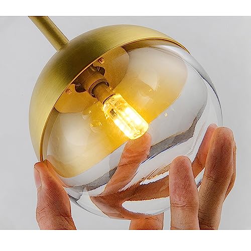 Candelabro de medio siglo en oro industrial con tulipas de vidrio suspendidas para salón 3