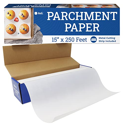 Reli. Parchment Paper Roll (15" x 250 ft) w/Dispenser Box, White | Parchment Paper for Baking & Air Fryer | Food Grade Baking Liners | Non-Stick, Cooking Liner for Grilling & Steaming
