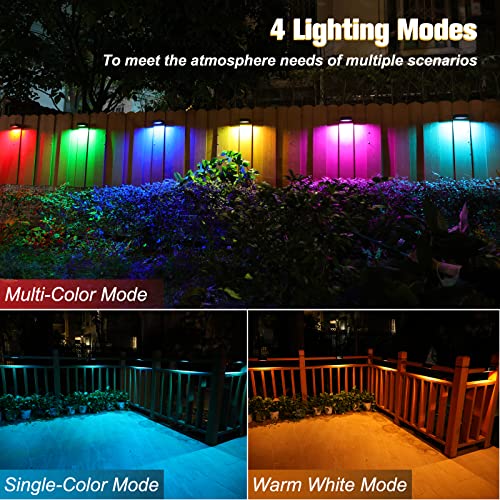 Bridika Solar Deck Lights, 8 Pack Solar Fence Lights Halloween Lights Warm White & Color Changing & Fixed Rgb, Outdoor Waterproof Color Glow Solar Wall Lights For Deck Railing Stair Step And Backyard #TOP2
