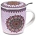 Caja de Regalo con Juego de Taza de té con Tapa y Infusor de té con decoración India Mandala Morado