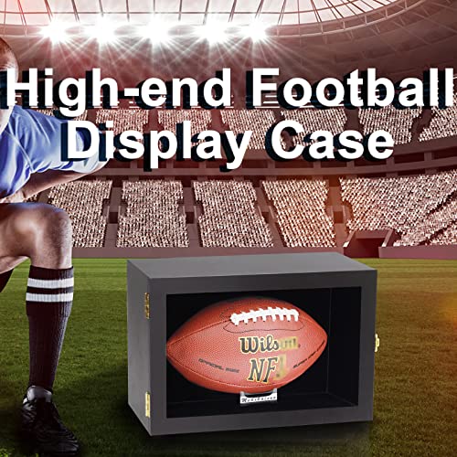 Medikaison Football Display Case Wall Mount Lockable Clear View Full Size Anti Fade Uv Protective Acrylic Door Wooden Signed Memorabilia Football Box Shelf Holder-Single Ball #TOP5