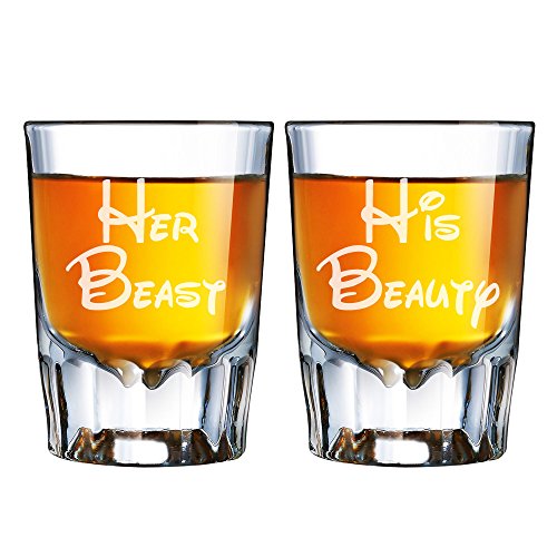 Her Beast and His Beauty Engraved Barcraft Fluted Shot Glass Set