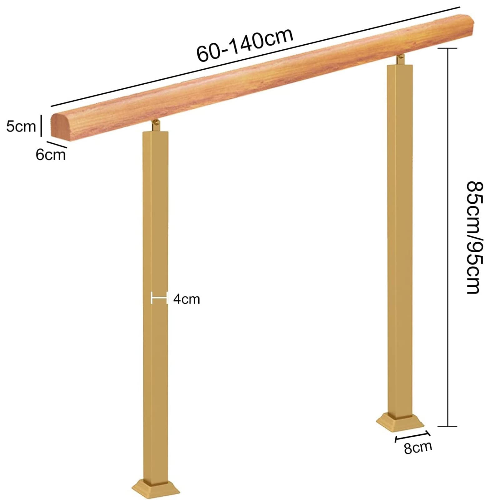 Regulowany drewniany do podwójnego chwytaka słupkowego do użytku wewnątrz i na zewnątrz, pręt podtrzymujący ogród, 85 cm, wysokość 90 cm, bezpieczna i poręcz