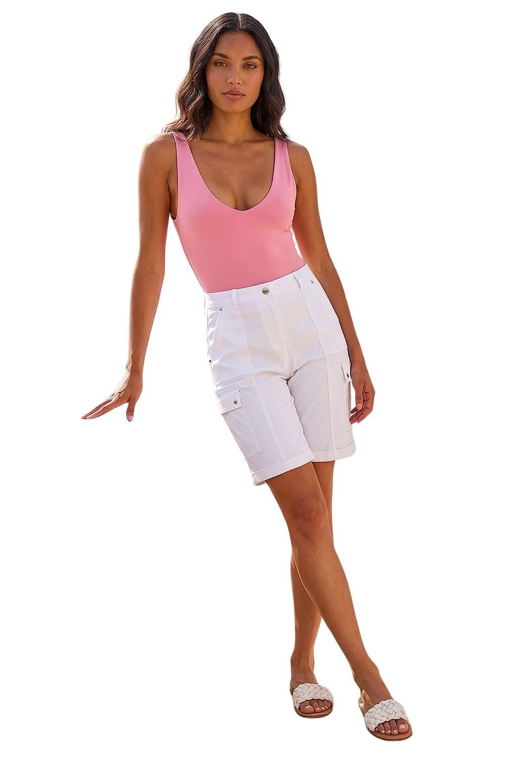 Roman Originals - Women's - Cargo Seam Shorts - White - Size 18