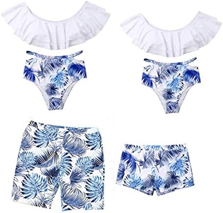 Mommy and Me Swimsuit Two Pieces Palm Leaf Print Family Matching Swimwear Bikini Set Mother Father Boys Girls Bathing Suit
