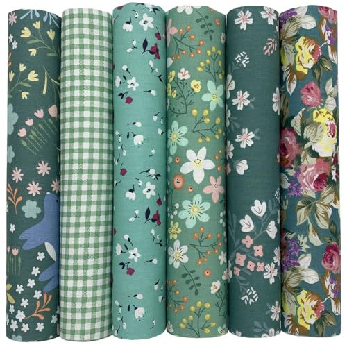 UOOOM 6pcs 50 x 50 cm, diseño de retales algodón Tejido DIY hecho a mano Costura Quilting tela diseños diferentes (Azul Verde)